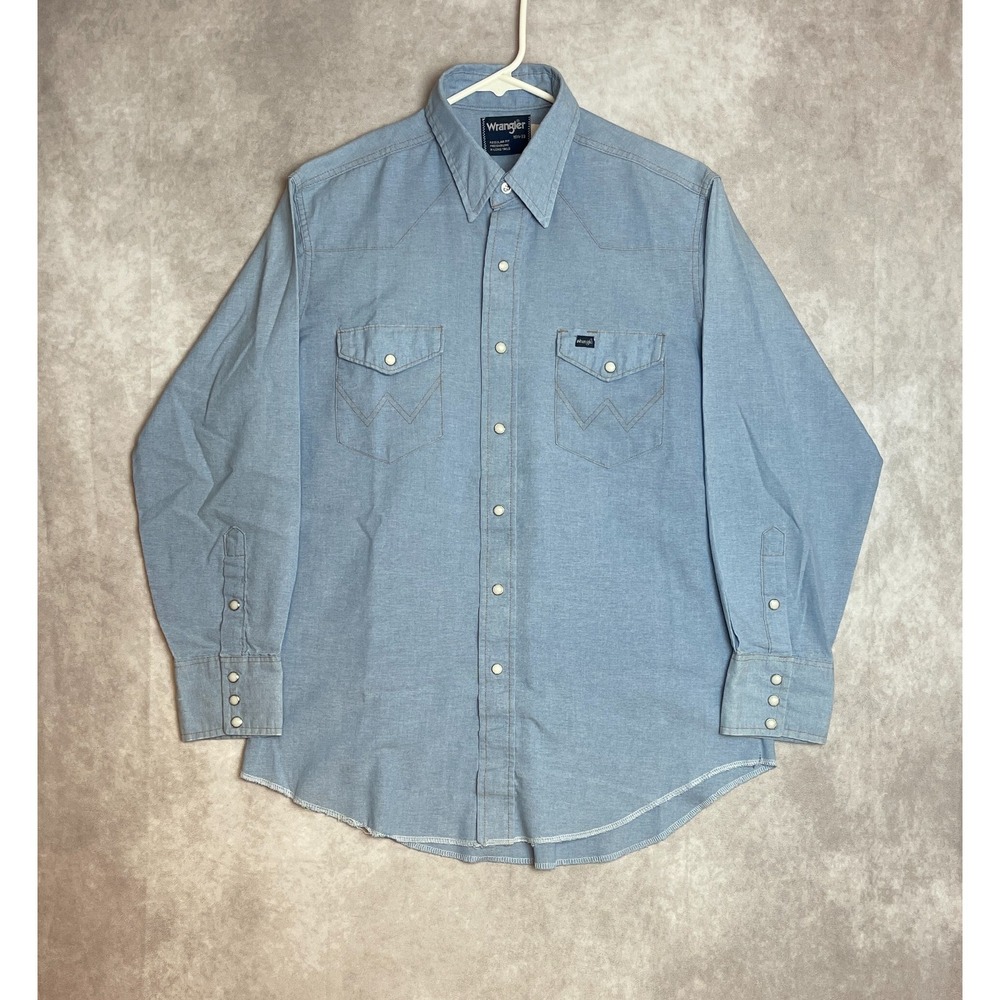 VINTAGE Wrangler Western Shirt Mens 16.5 33 Pearl Snap X Long Tails USA 90s